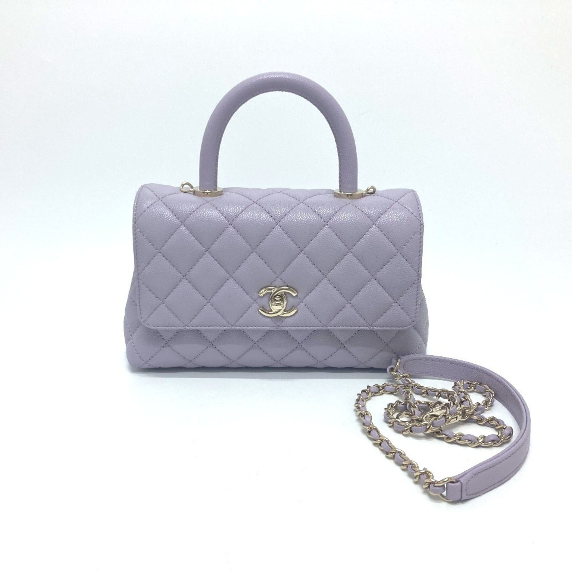 Chanel Purple Grained Calfskin Handbag Shoulder Bag (Pre-Owned)