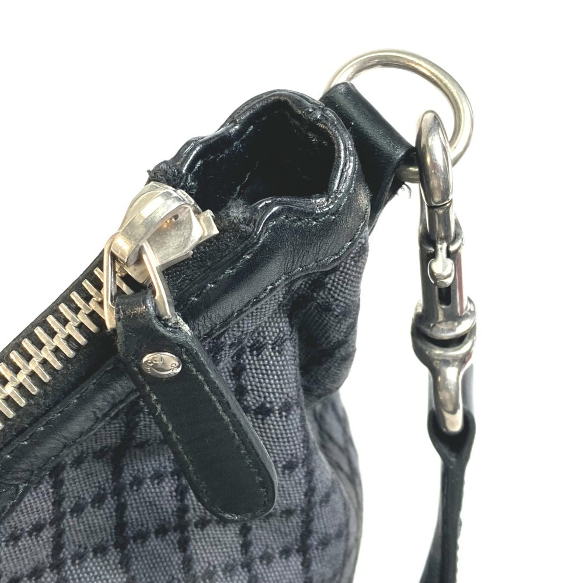 Gucci Diamante Black Gray Canvas Shoulder Bag (Pre-Owned)