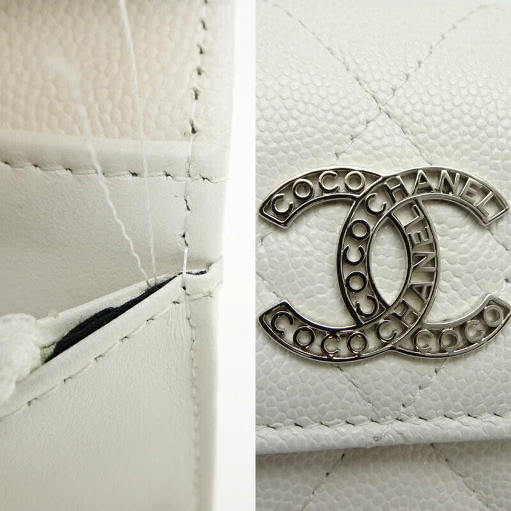 Chanel White Grained Calfskin Wallet (Tri-Fold) (Pre-Owned)