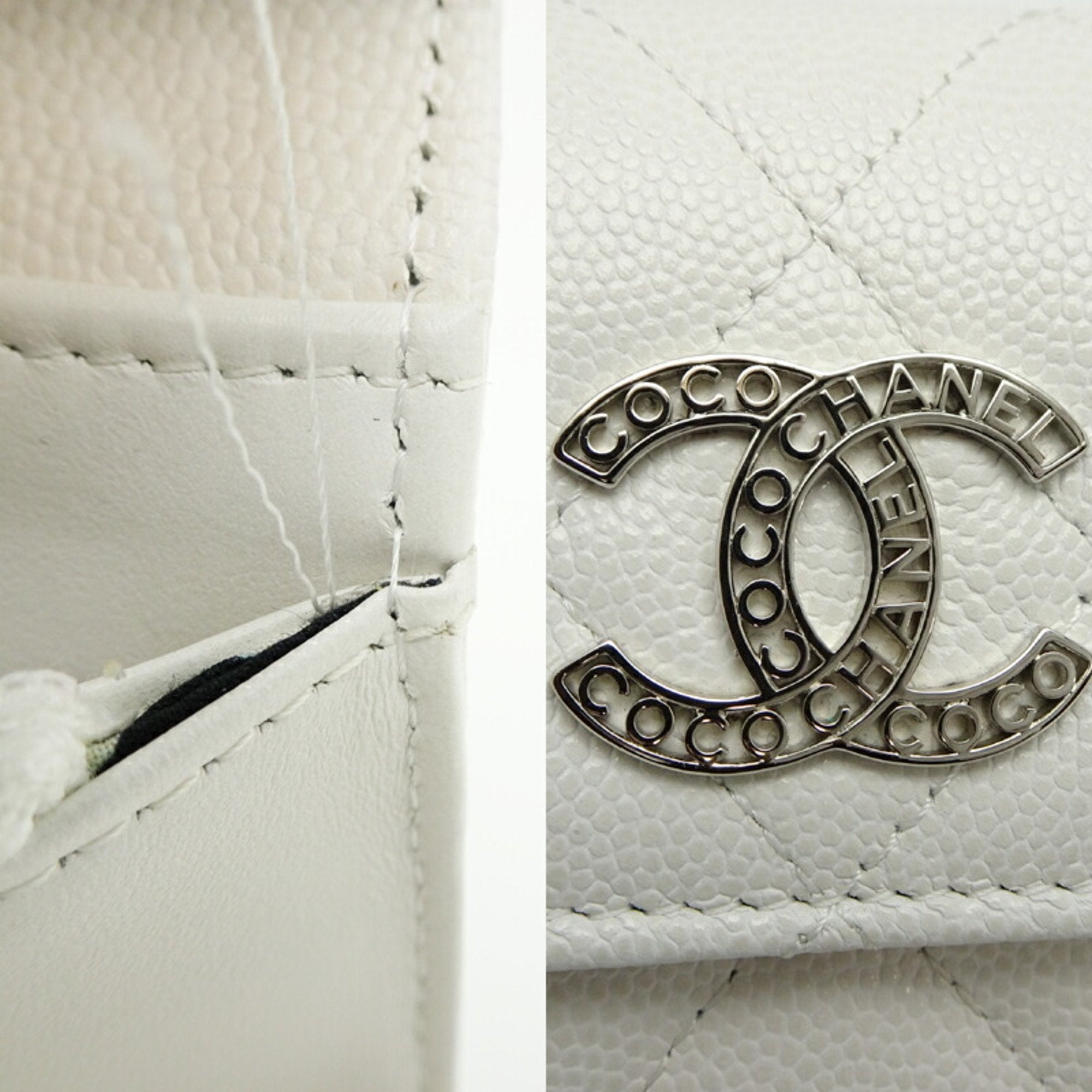 Chanel White Grained Calfskin Wallet (Tri-Fold) (Pre-Owned)