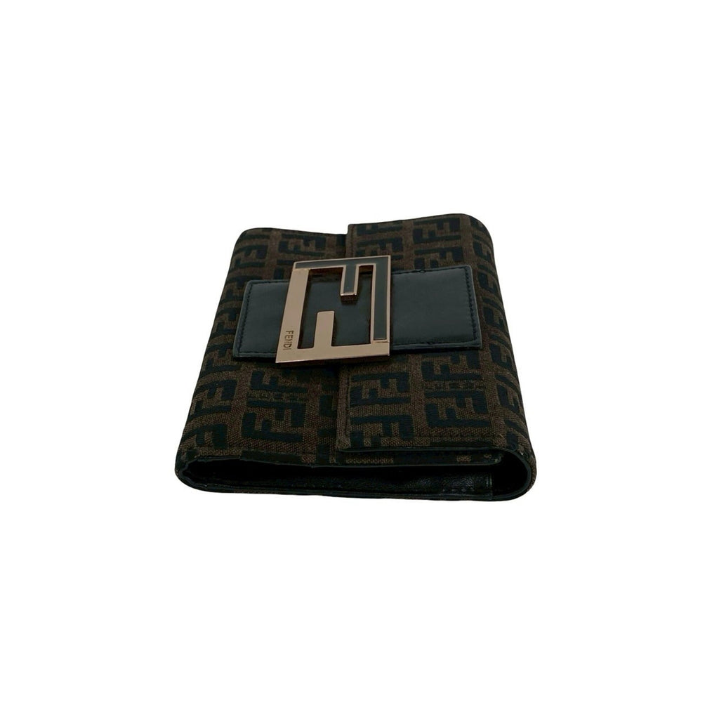 Fendi Black Brown Canvas Leather Wallet (Tri-Fold) (Pre-Owned)
