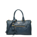 Prada Black Navy Leather Handbag Shoulder Bag (Pre-Owned)