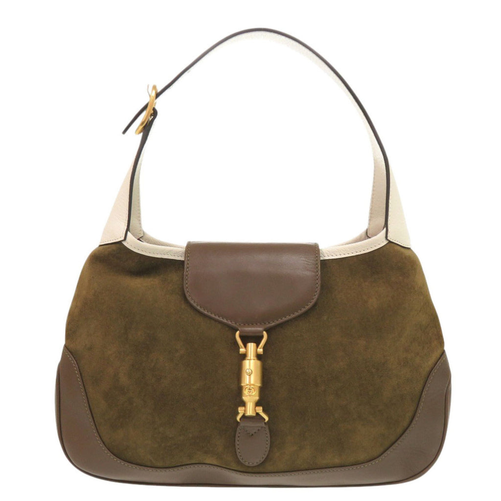 Gucci Brown Ivory Khaki Leather Suede Shoulder Bag (Pre-Owned)
