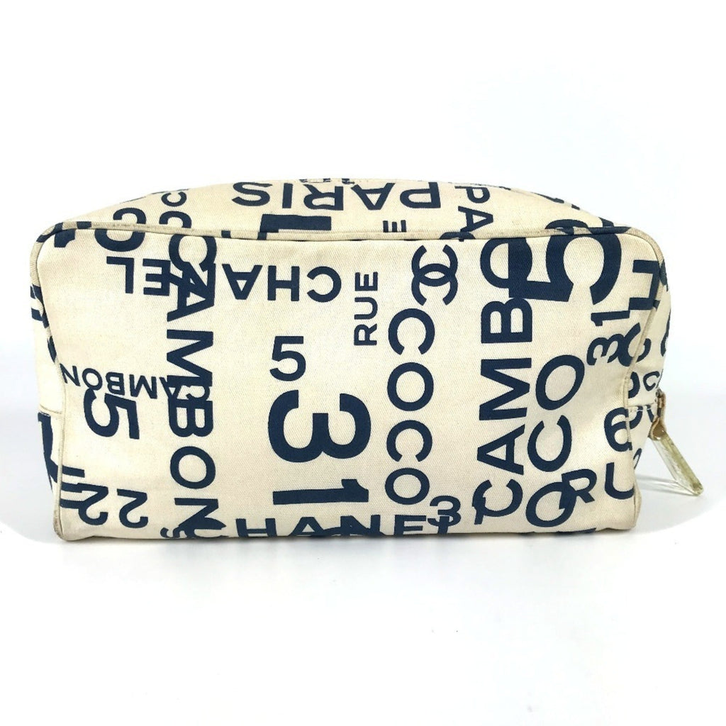Chanel Navy White Canvas Clutch Bag (Pre-Owned)