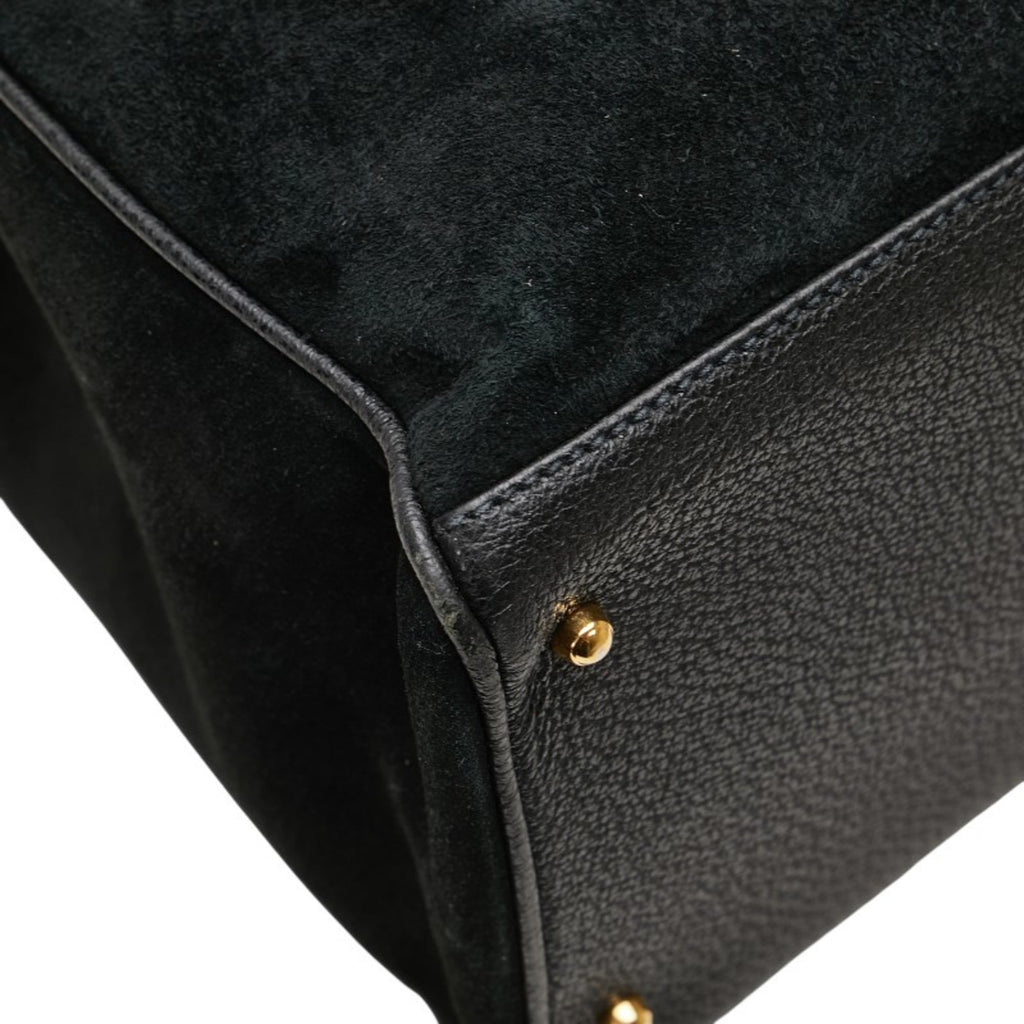 Gucci Bamboo Black Suede Leather Shoulder Bag Tote Bag (Pre-Owned)