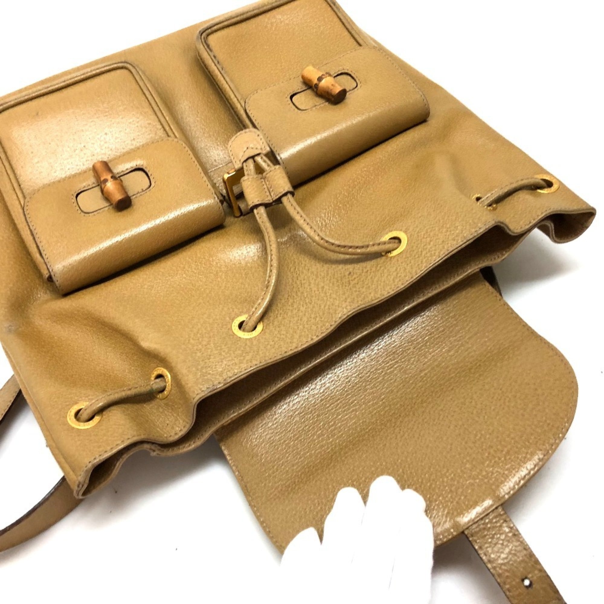 Gucci Bamboo Beige Leather Backpack (Pre-Owned)