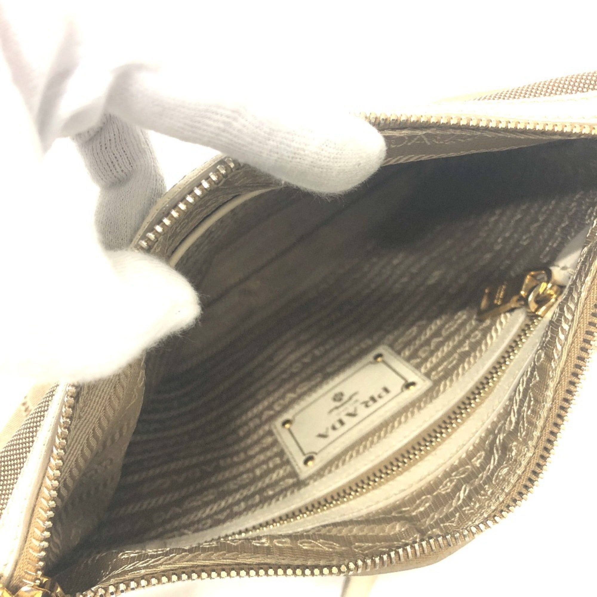 Prada Beige Canvas Leather Shoulder Bag (Pre-Owned)