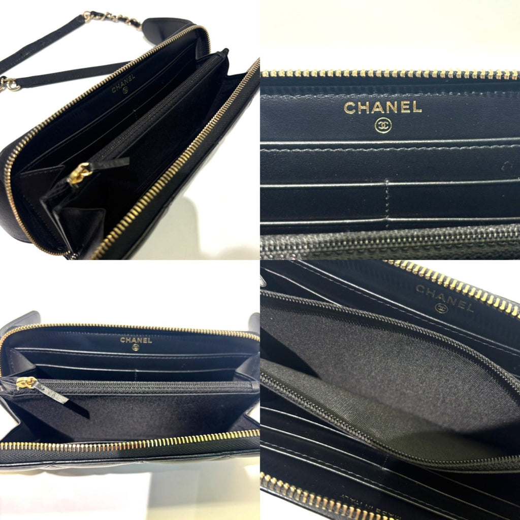 Chanel Black Leather Long Wallet (Bi-Fold) (Pre-Owned)