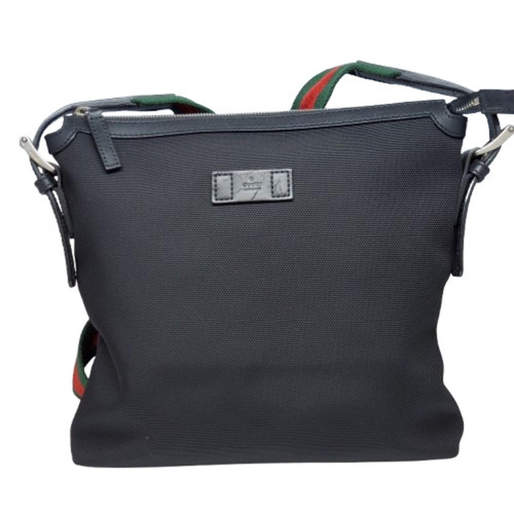 Gucci Sherry Line Black Canvas Leather Shoulder Bag (Pre-Owned)