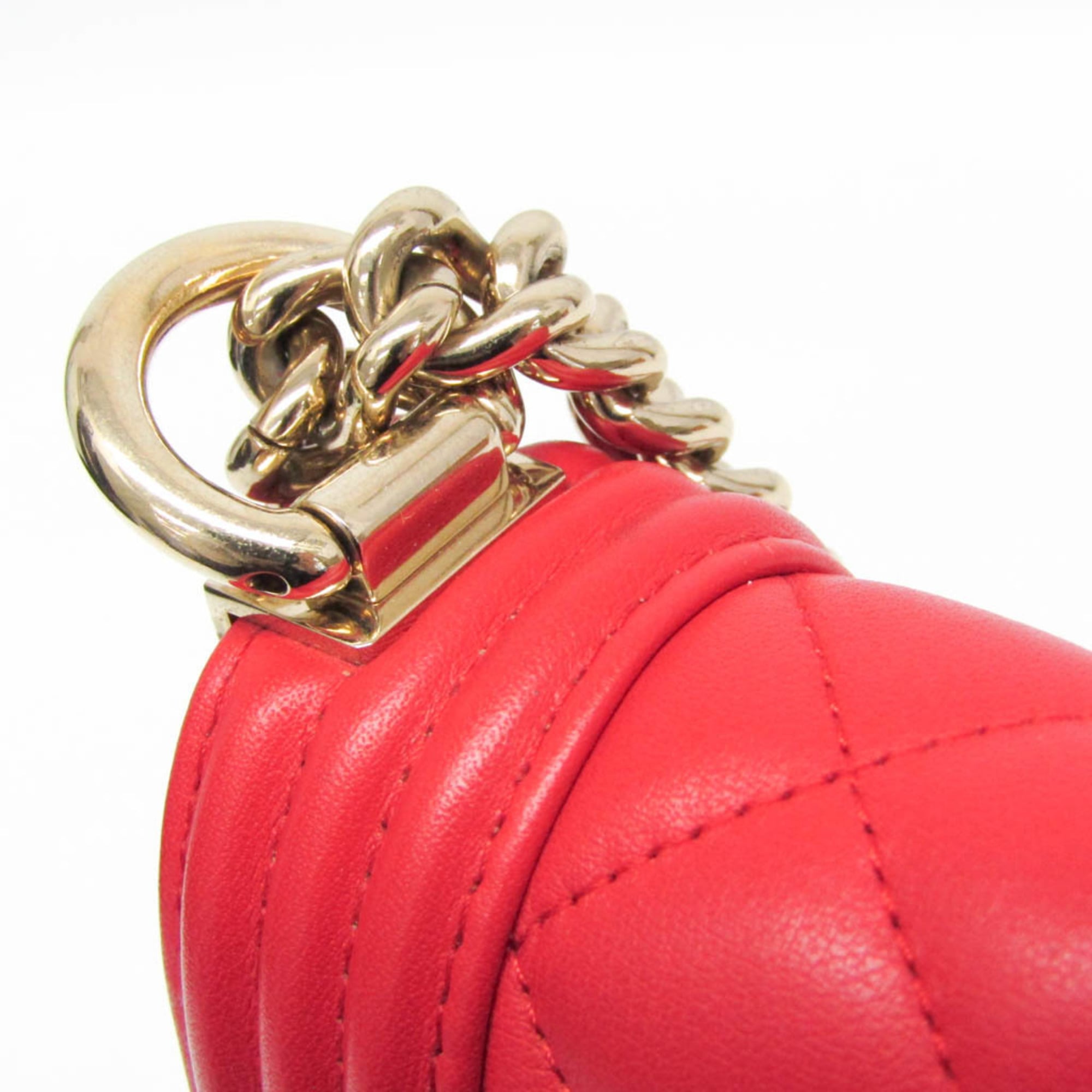 Chanel North South Boy Flap Bag Quilted Calfskin Red Leather Shoulder Bag Bag (Pre-Owned)