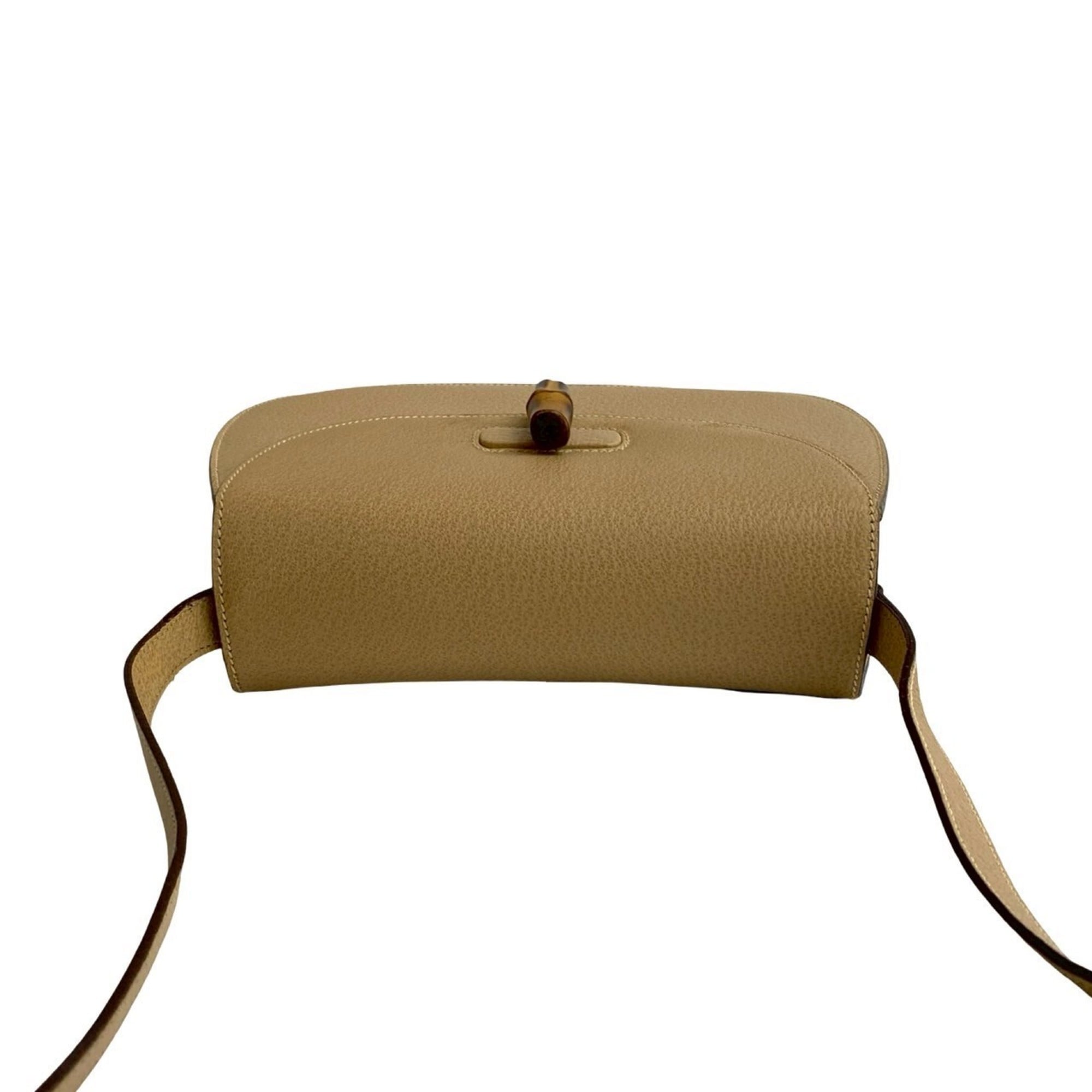 Gucci Beige Leather Bamboo Pochette Shoulder Bag (Pre-Owned)