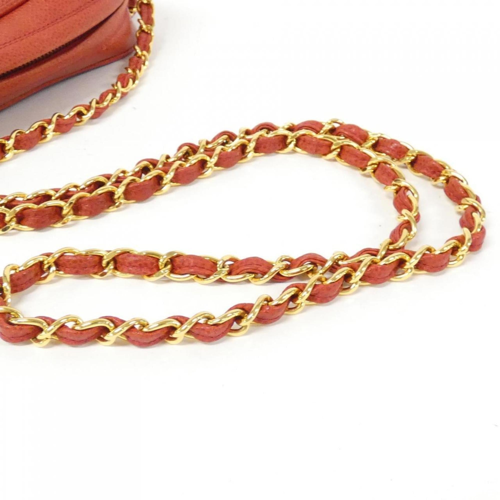 Chanel Red Color Grained Calfskin Shoulder Bag (Pre-Owned)