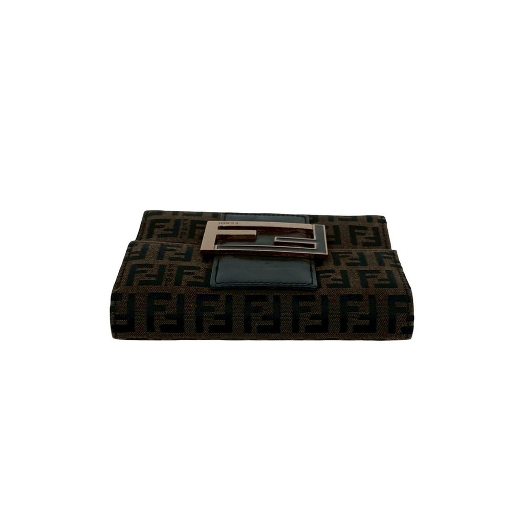 Fendi Black Brown Canvas Leather Wallet (Tri-Fold) (Pre-Owned)