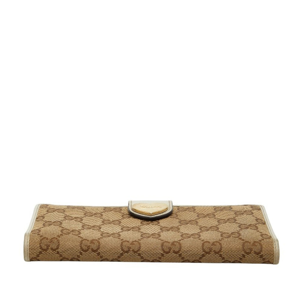 Gucci Beige White Canvas Leather Long Wallet (Bi-Fold) (Pre-Owned)