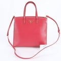Prada Saffiano Red Color Leather Shoulder Bag Tote Bag (Pre-Owned)