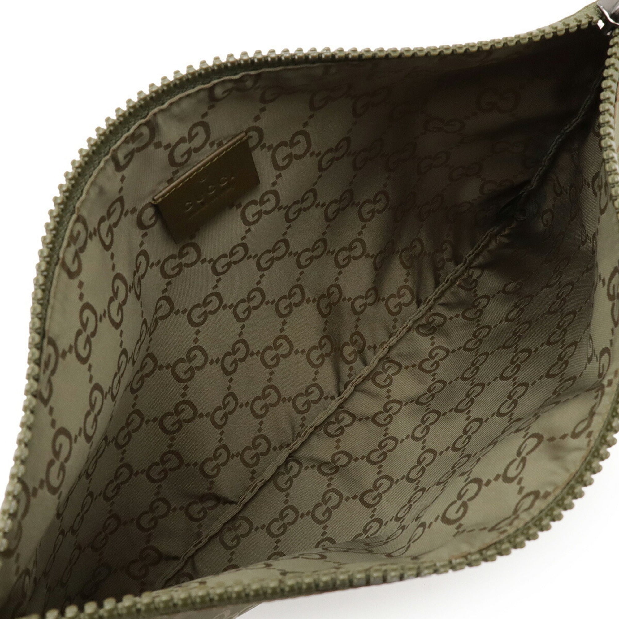 Gucci Green Khaki Nylon Leather Clutch Bag Pouch (Pre-Owned)