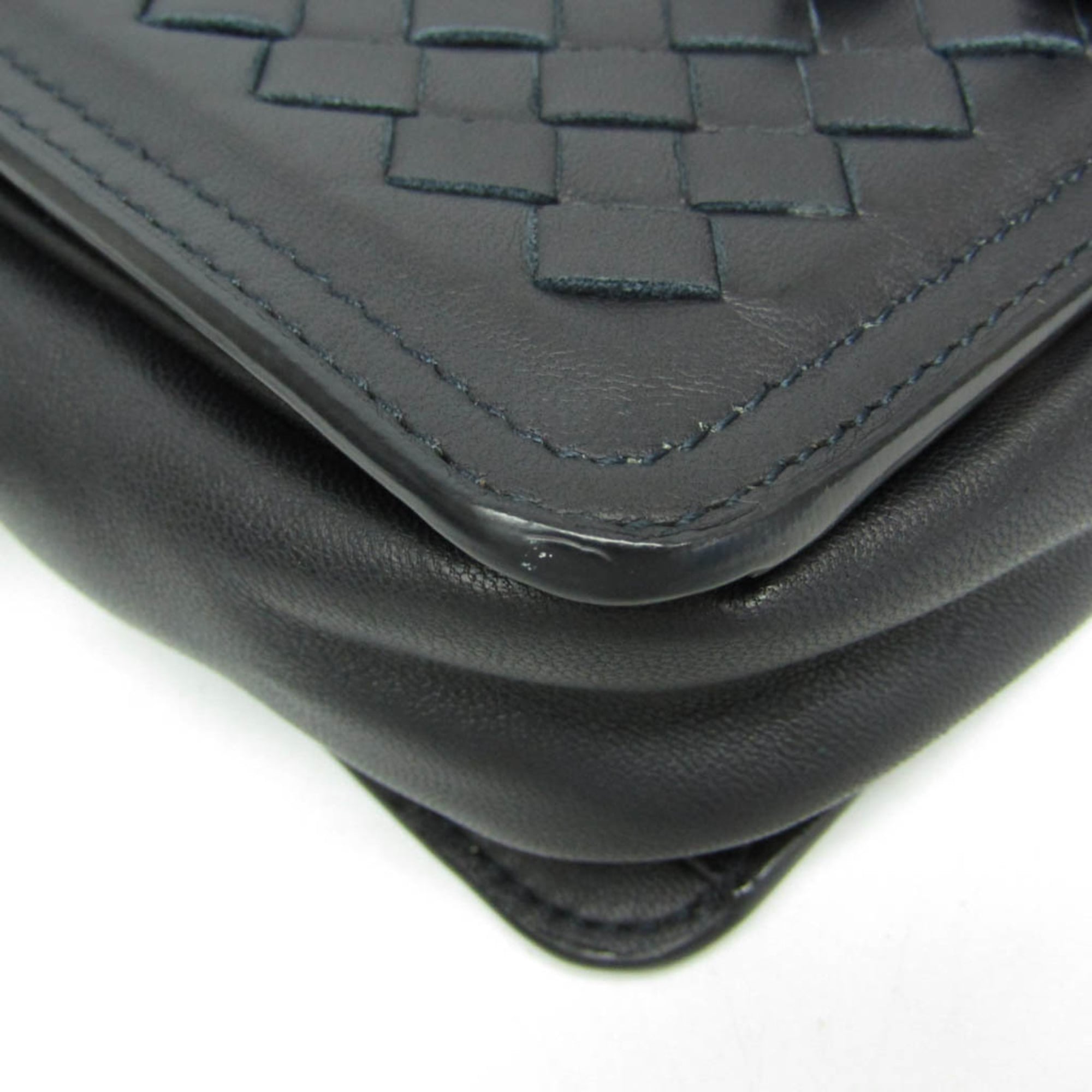 Bottega Veneta Belt Flap Camera Bag Intrecciato Nappa Navy Leather Shoulder Bag Bag (Pre-Owned)