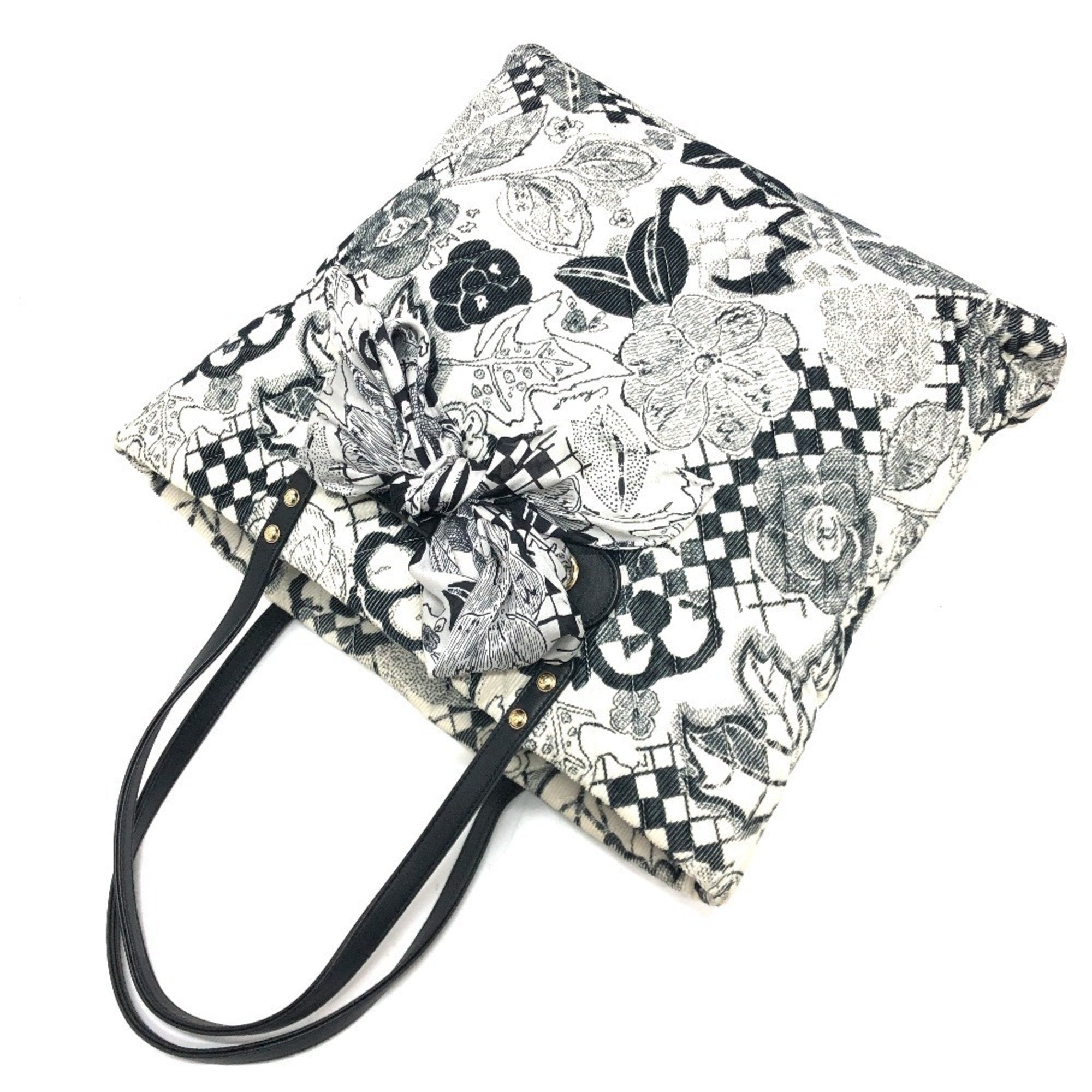Chanel Black White Canvas Handbag Tote Bag (Pre-Owned)