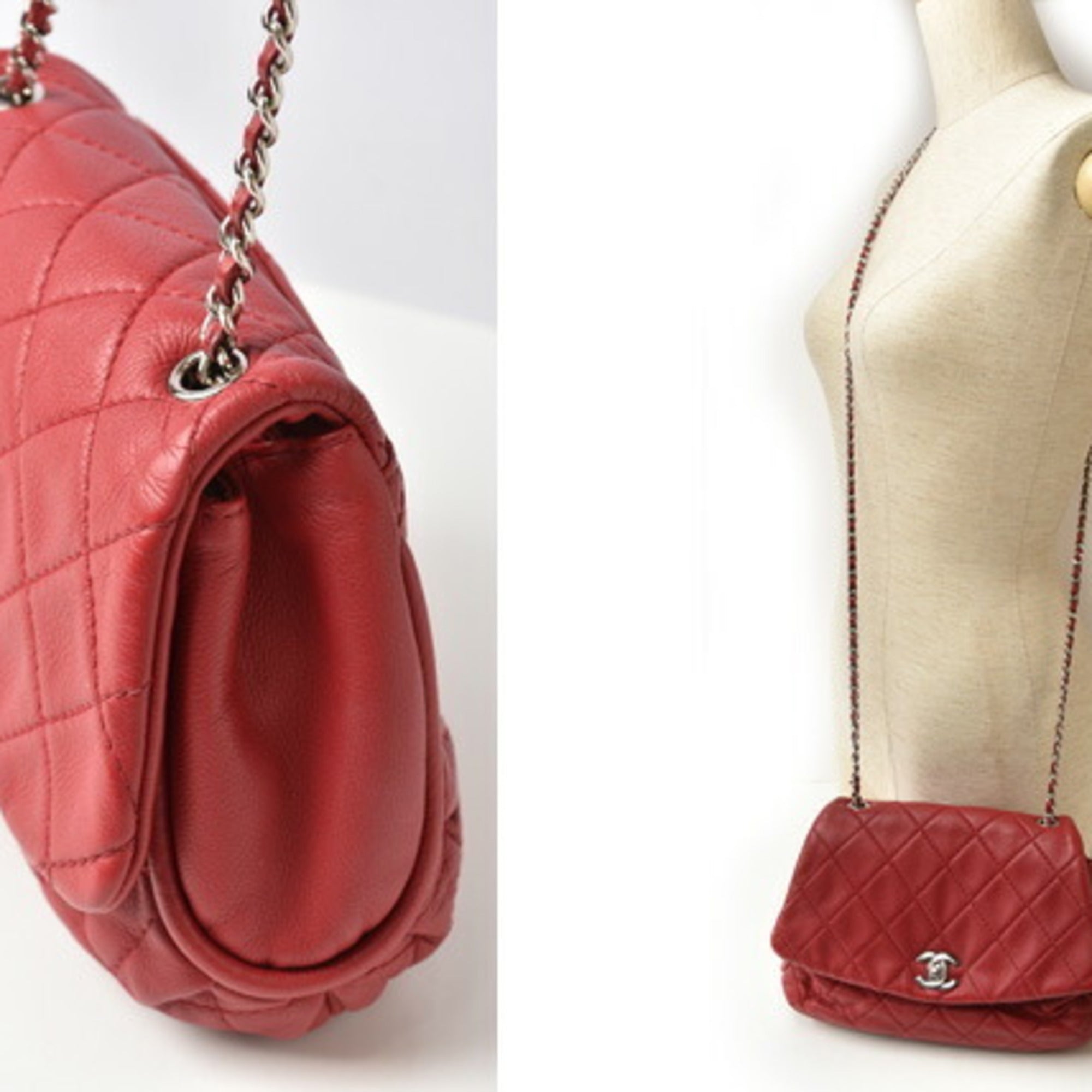 Chanel Red Color Leather Shoulder Bag (Pre-Owned)