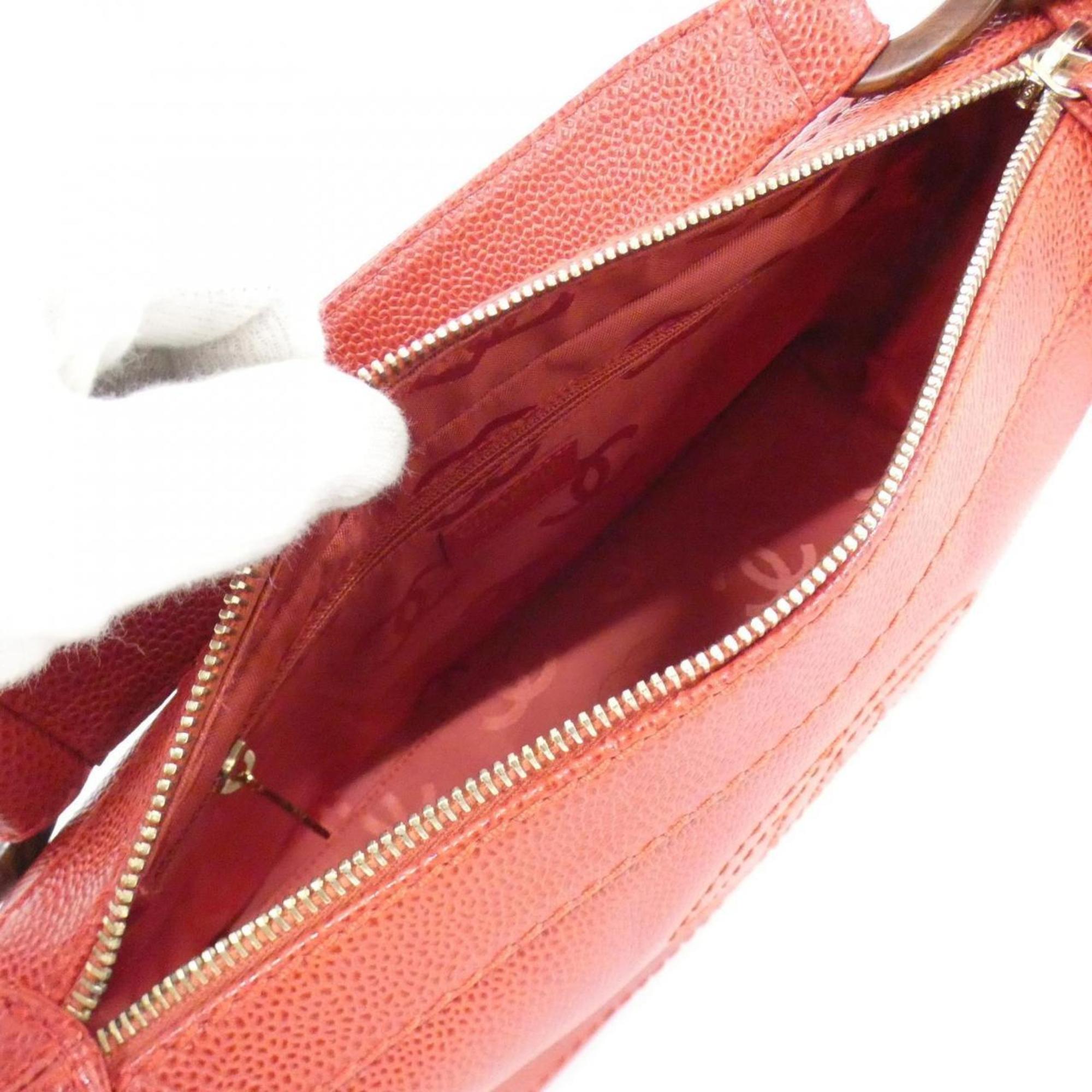 Chanel Red Color Grained Calfskin Handbag (Pre-Owned)