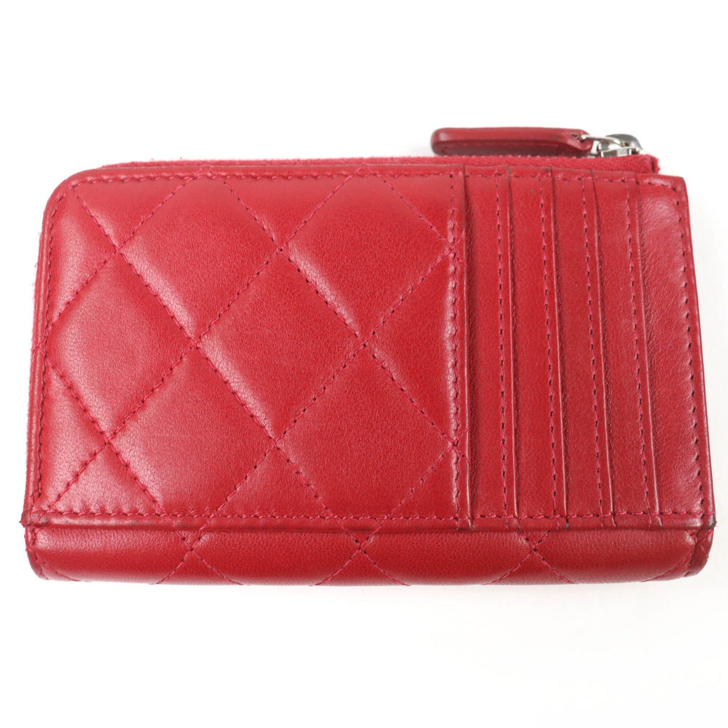 Chanel Matelasse Red Color Leather Coin Purse/Coin Case (Pre-Owned)