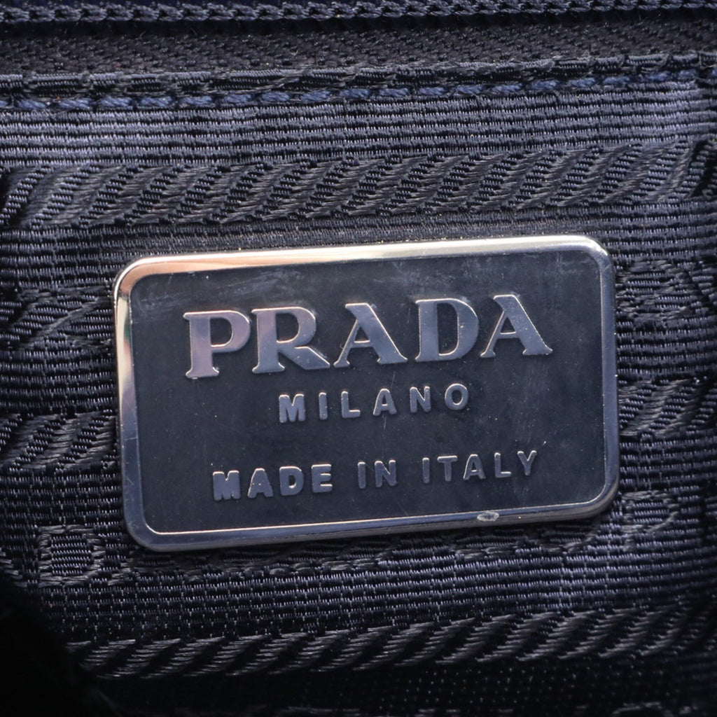 Prada Blue Nylon Leather Briefcase Handbag Tote Bag (Pre-Owned)