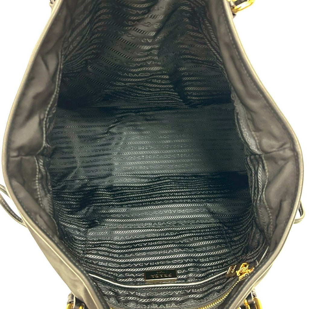 Prada Black Nylon Leather Shoulder Bag Tote Bag (Pre-Owned)