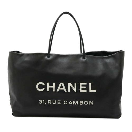 Chanel Black White Leather Shoulder Bag Tote Bag (Pre-Owned)