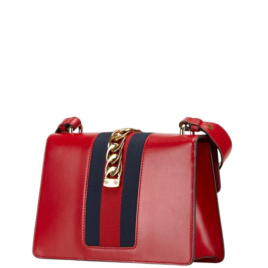 Gucci Navy Red Color Leather Shoulder Bag (Pre-Owned)
