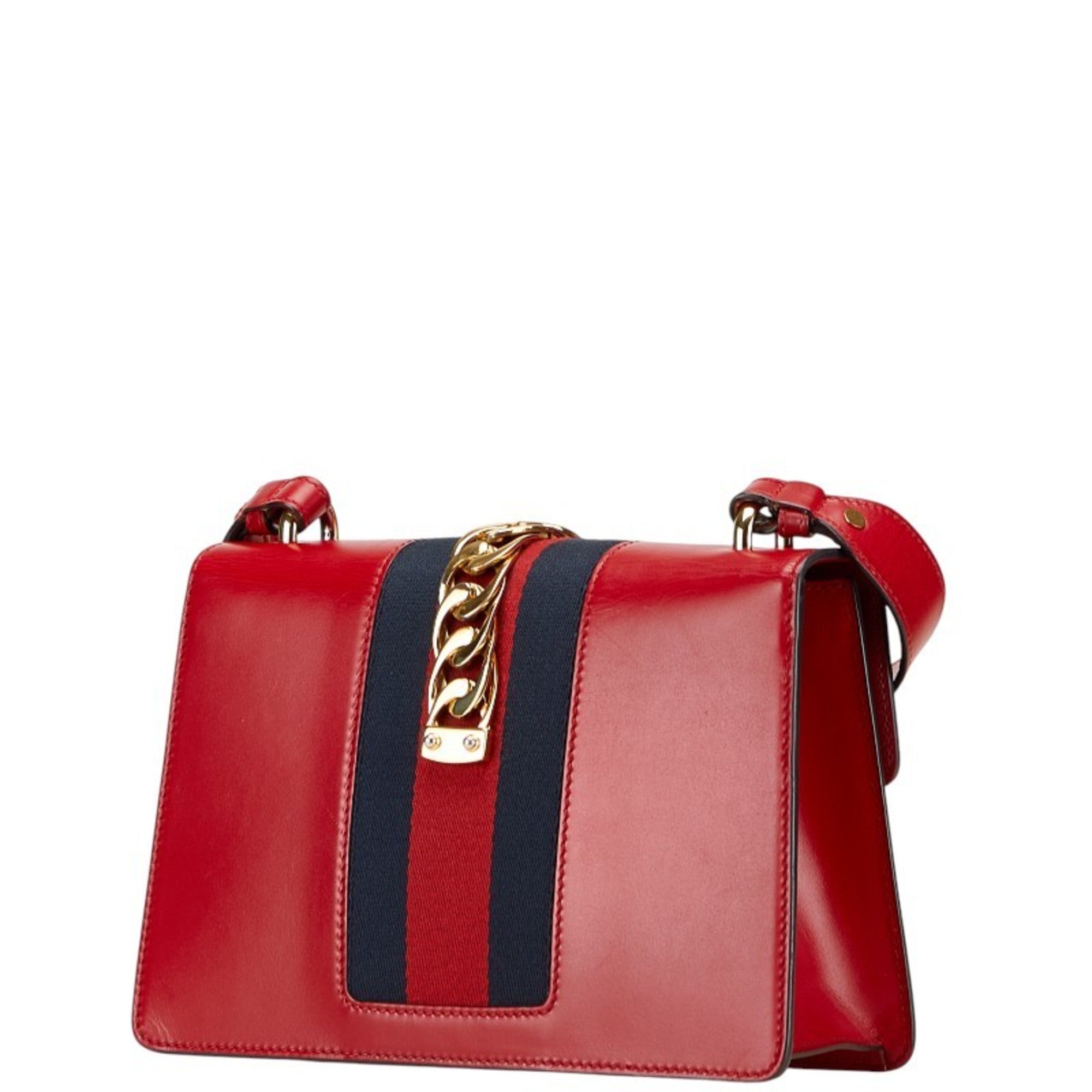 Gucci Navy Red Color Leather Shoulder Bag (Pre-Owned)
