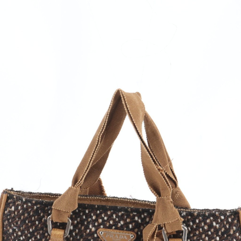 Prada Black Brown Leather Canvas Handbag Tote Bag (Pre-Owned)