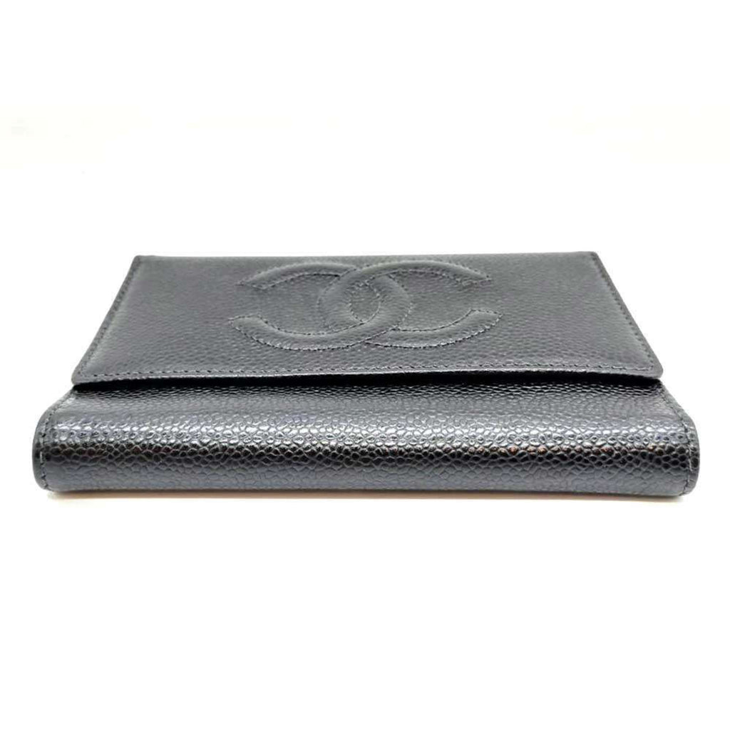 Chanel Black Grained Calfskin Wallet (Tri-Fold) (Pre-Owned)
