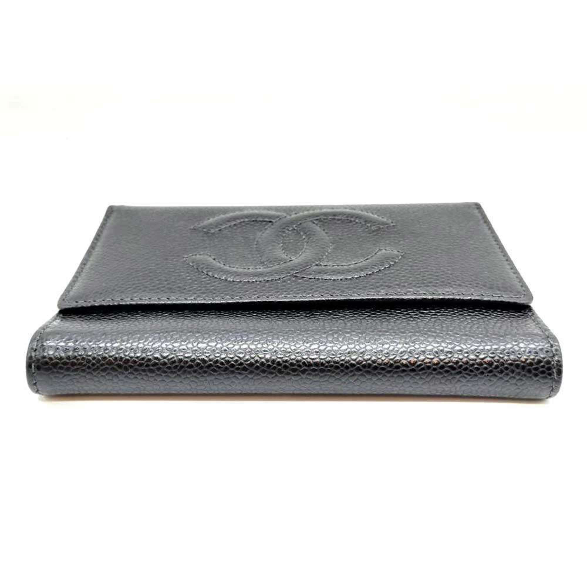 Chanel Black Grained Calfskin Wallet (Tri-Fold) (Pre-Owned)
