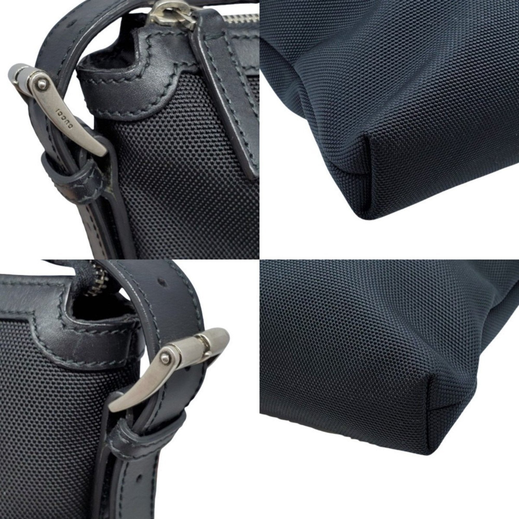 Gucci Sherry Line Black Canvas Leather Shoulder Bag (Pre-Owned)