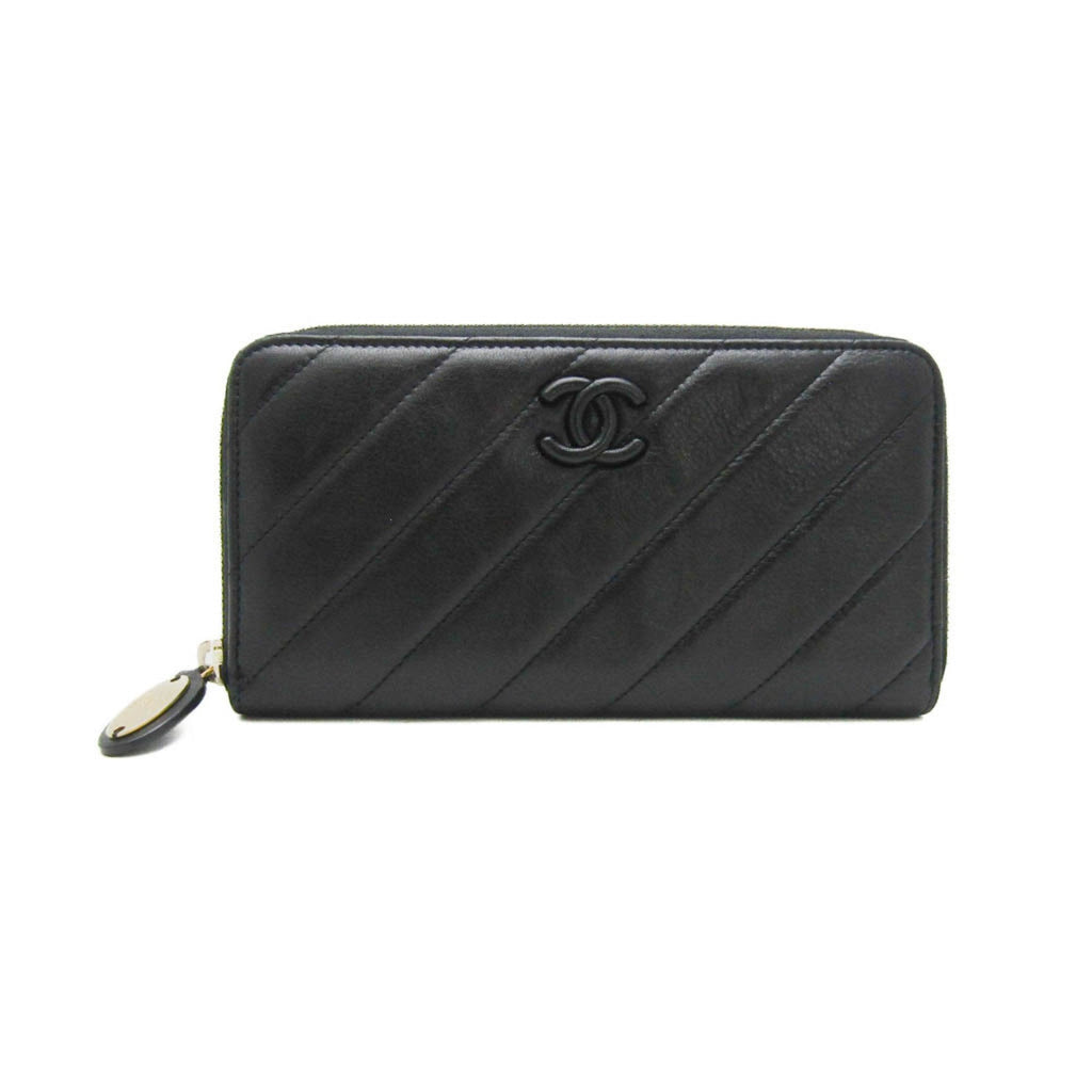 Chanel Black Leather Long Wallet (Bi-Fold) (Pre-Owned)