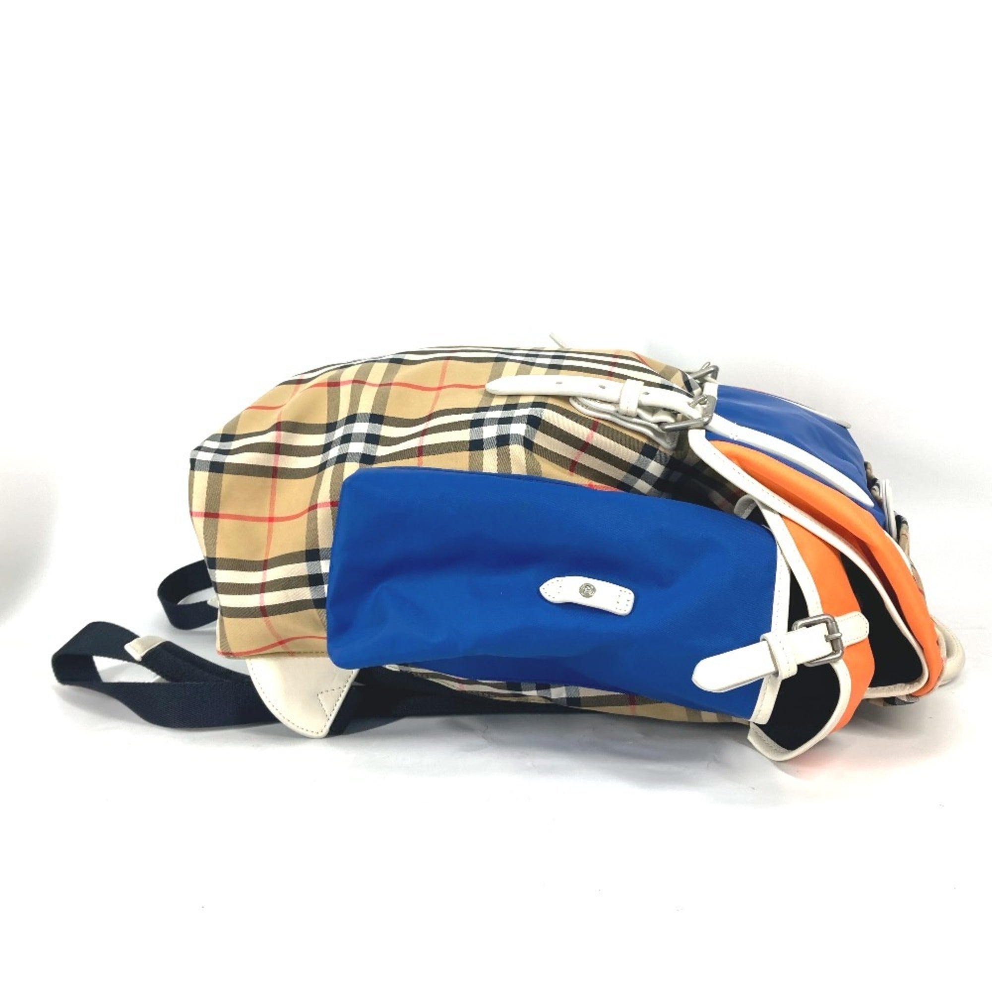 Burberry Beige Blue Orange Leather Canvas Backpack (Pre-Owned)