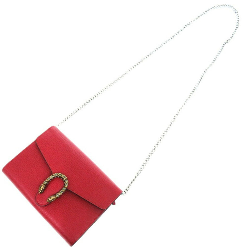 Gucci Red Color Leather Chain/Shoulder Wallet (Pre-Owned)