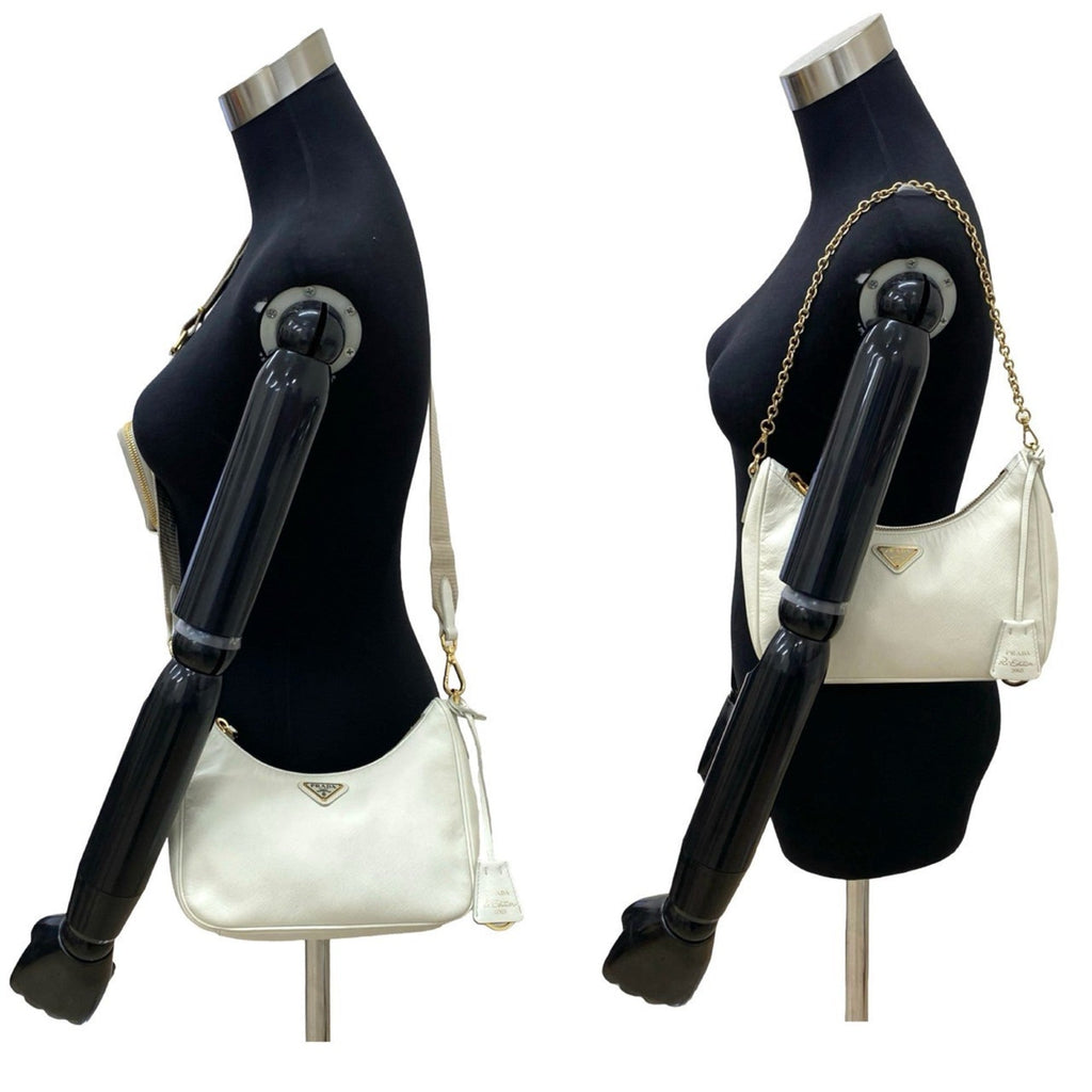 Prada White Leather Pochette Pouch Shoulder Bag (Pre-Owned)