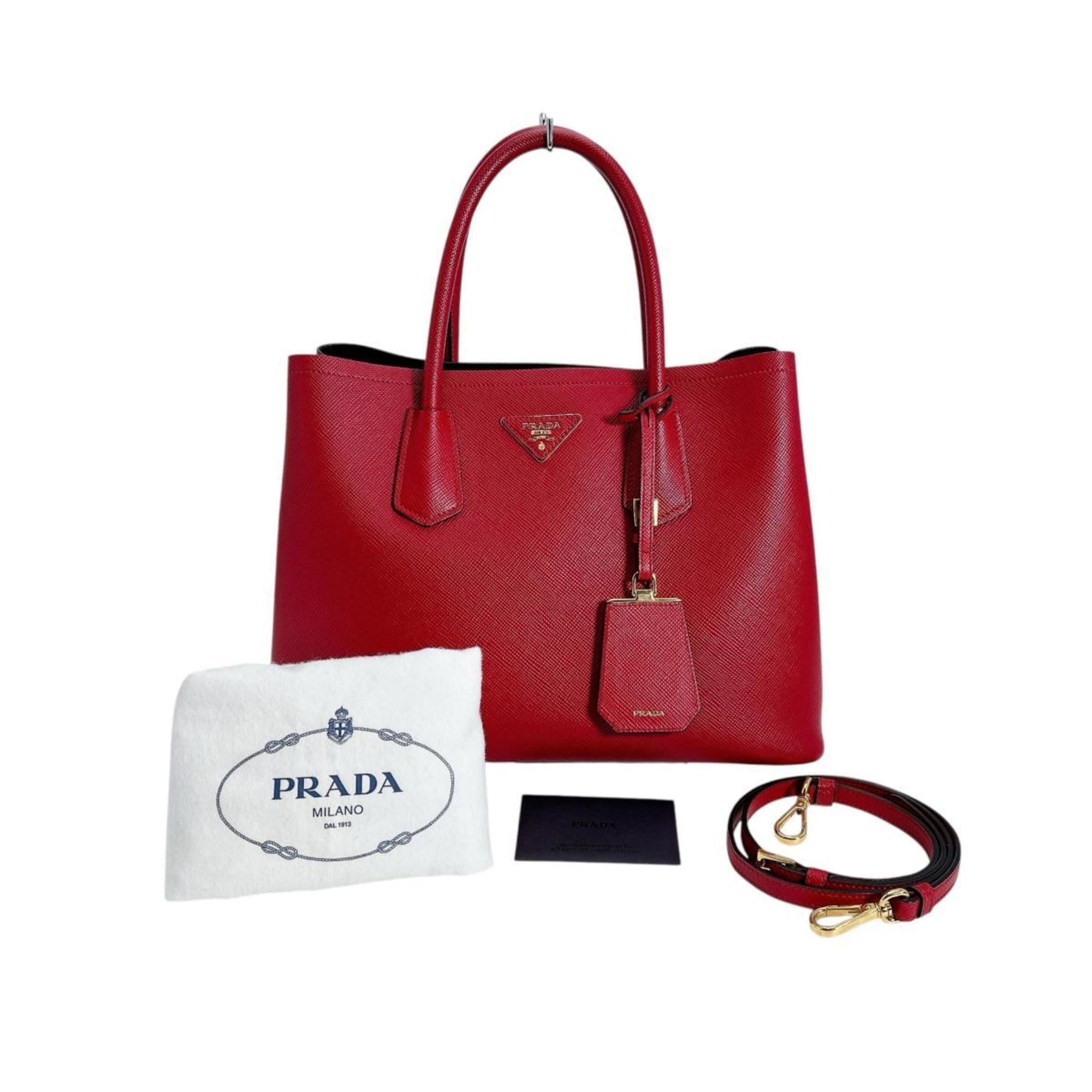 Prada Red Color Leather Handbag Shoulder Bag (Pre-Owned)