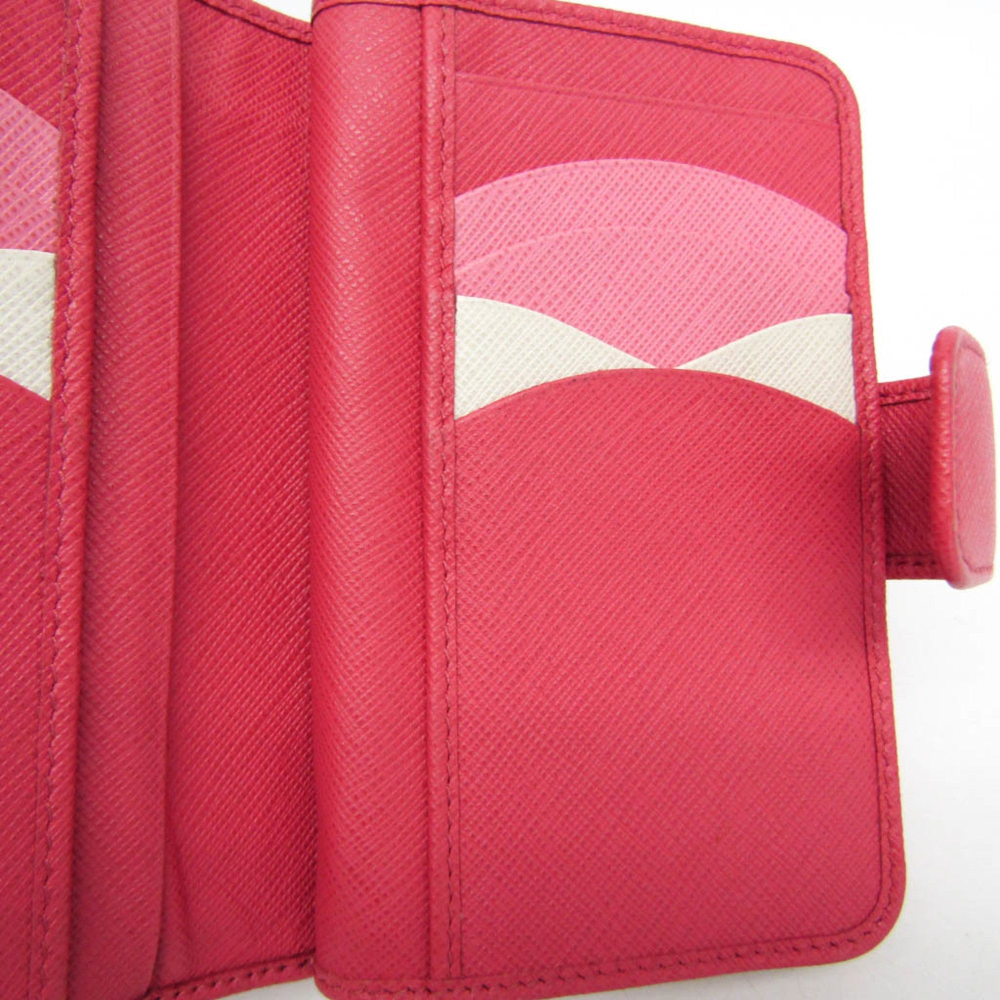 Prada Tab Bifold Wallet Saffiano Leather Pink Leather Wallets Accessory (Pre-Owned)