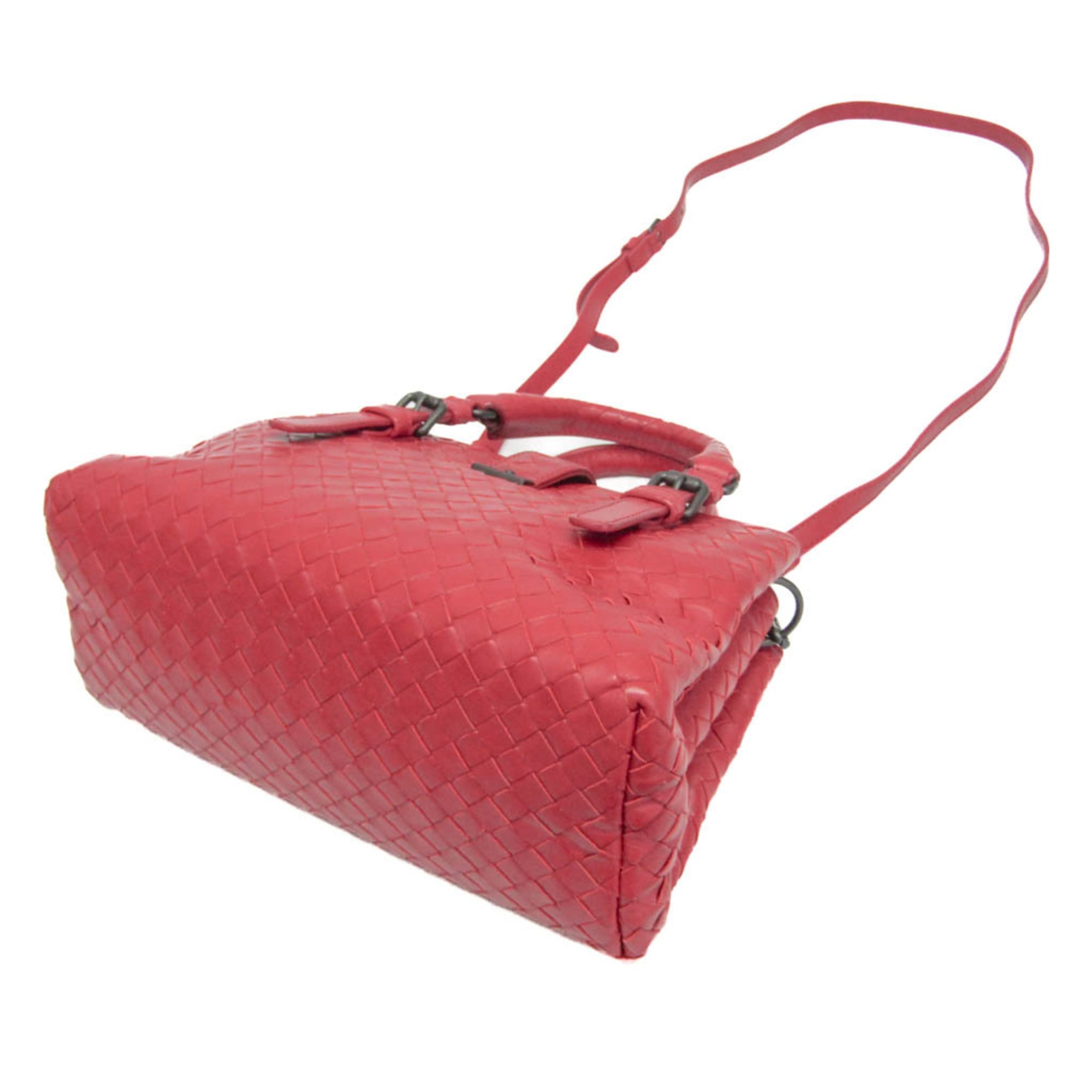 Bottega Veneta Roma Bag Intrecciato Nappa Red Leather Shoulder Bag Bag (Pre-Owned)