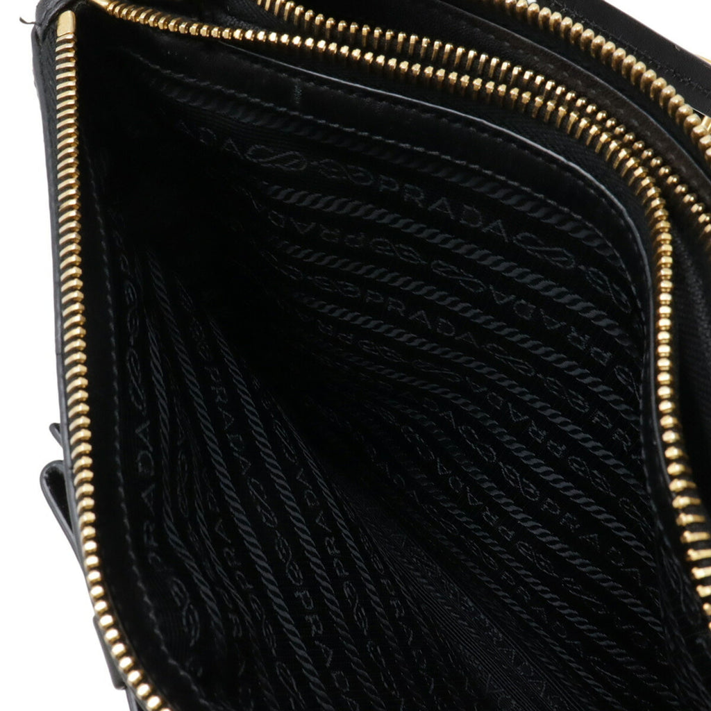Prada Nero Canvas Leather Clutch Bag Pochette Shoulder Bag (Pre-Owned)