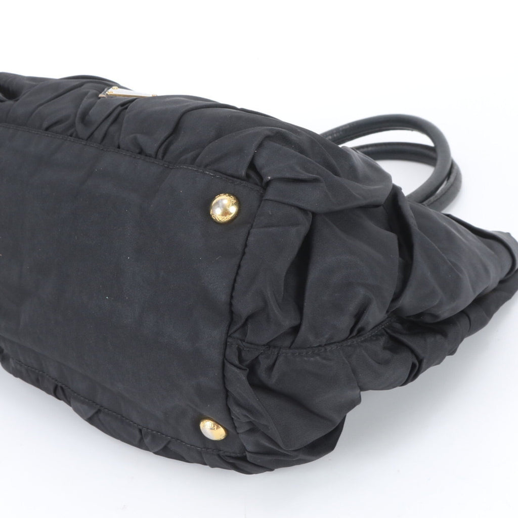 Prada Black Nylon Leather Handbag Tote Bag (Pre-Owned)
