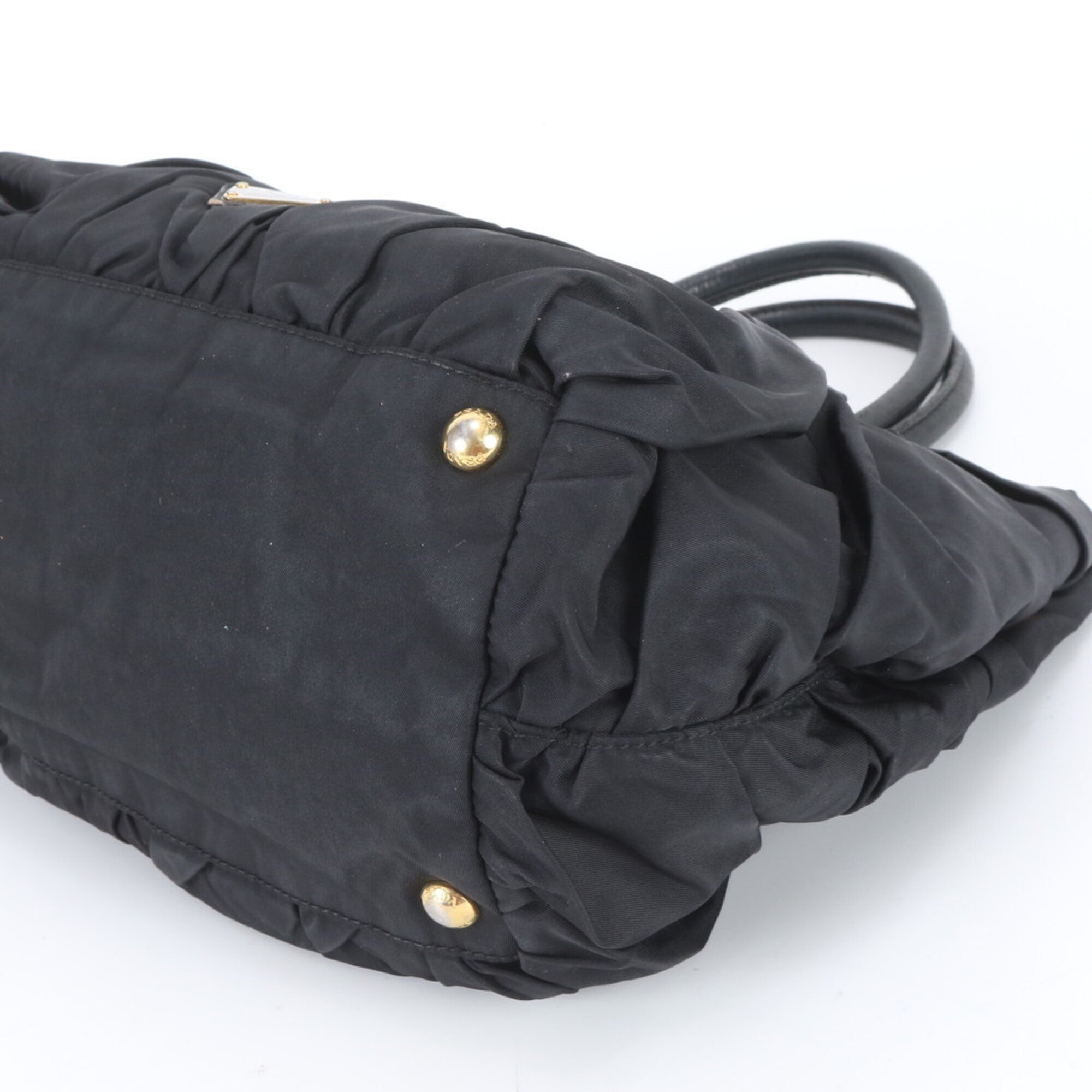 Prada Black Nylon Leather Handbag Tote Bag (Pre-Owned)