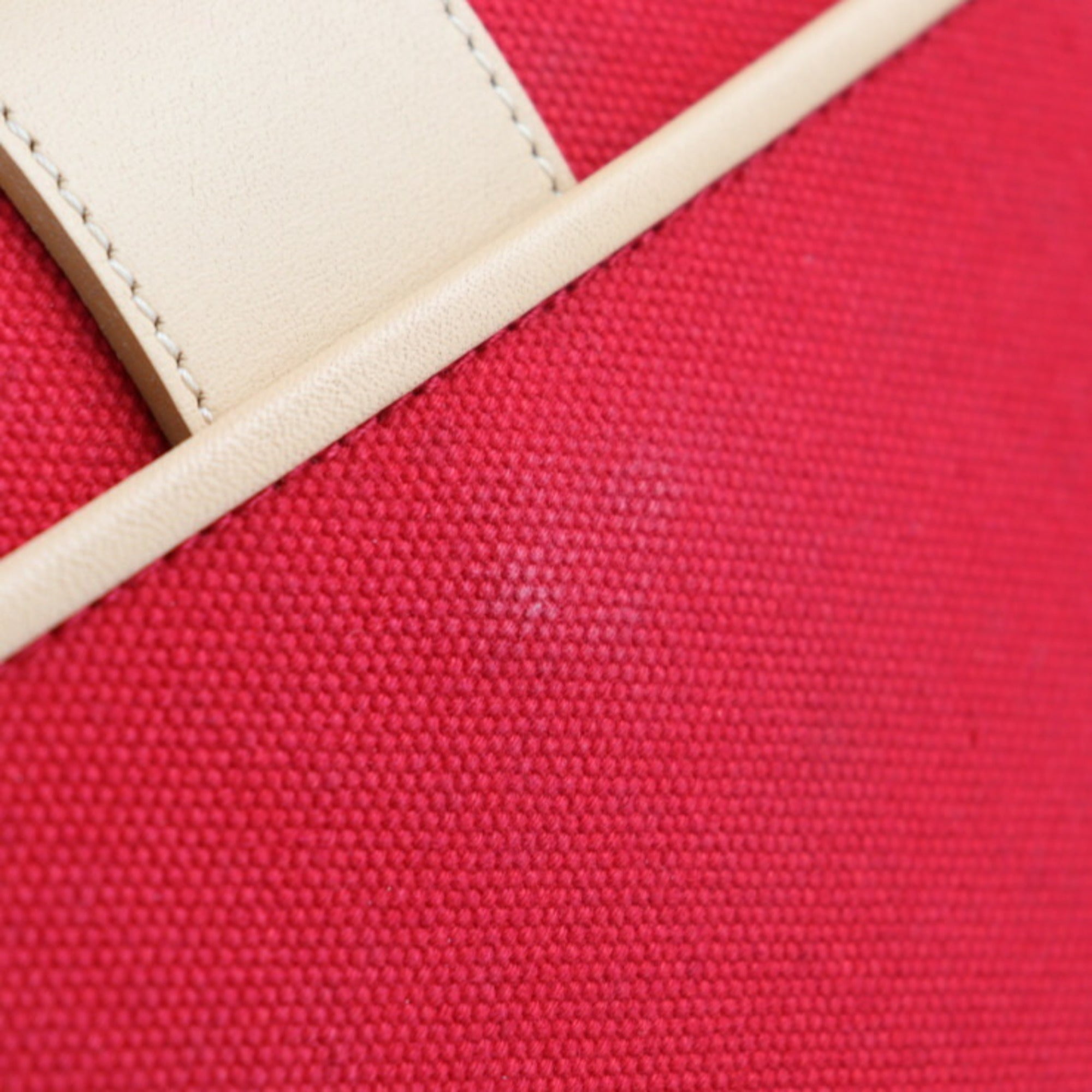 Burberry Beige Red Color Canvas Leather Handbag Shoulder Bag Tote Bag (Pre-Owned)