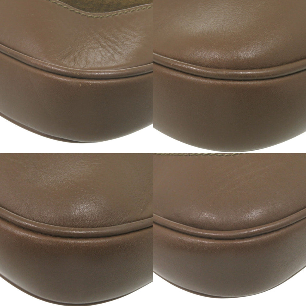 Gucci Brown Ivory Khaki Leather Suede Shoulder Bag (Pre-Owned)