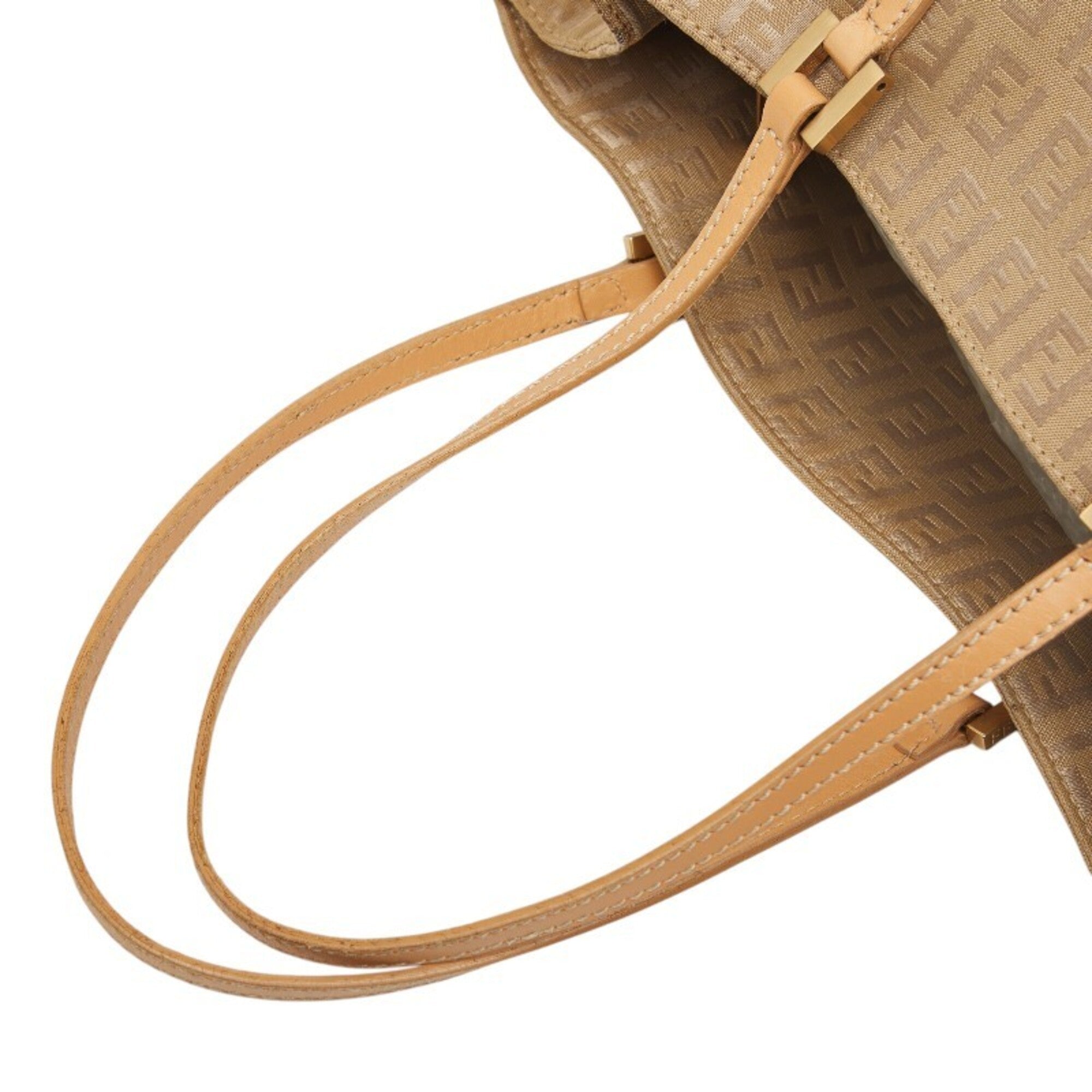 Fendi Beige Nylon Leather Handbag Tote Bag (Pre-Owned)