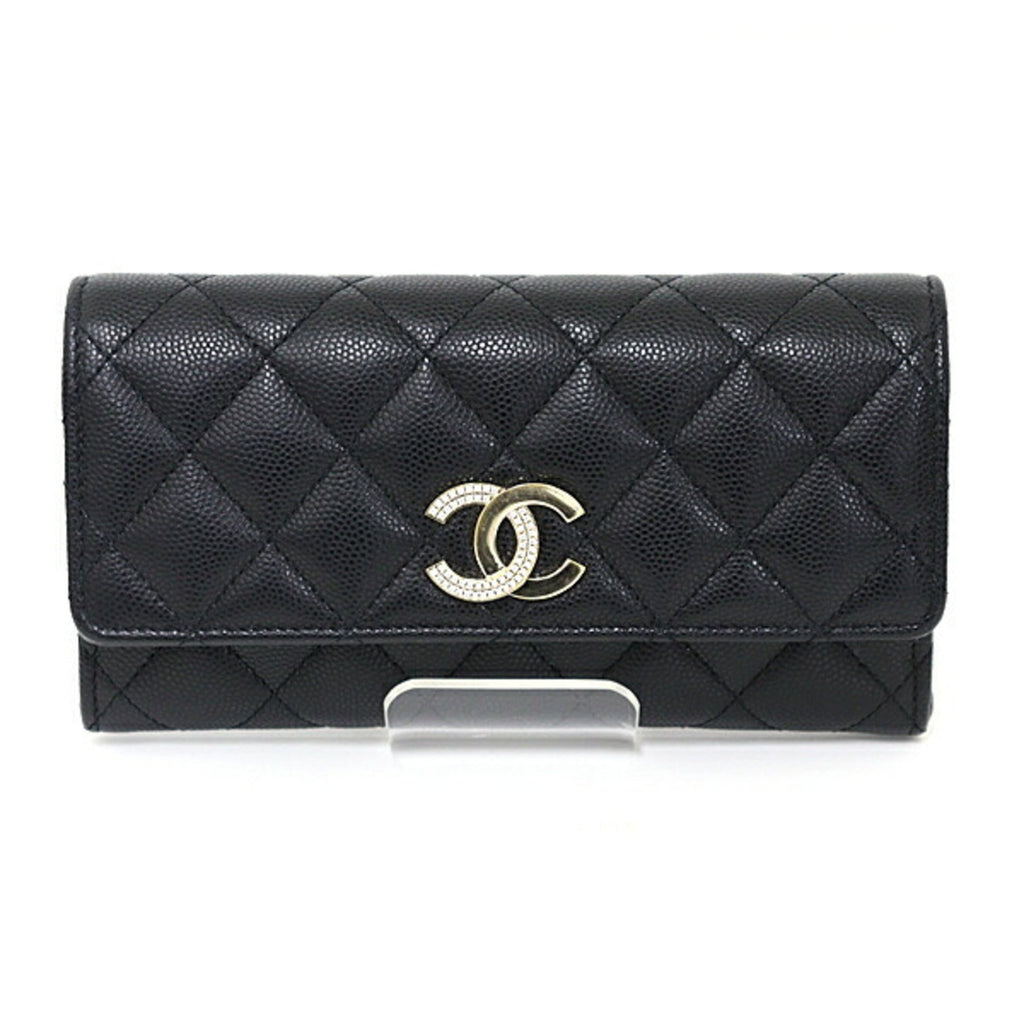 Chanel Black Grained Calfskin Wallet (Bi-Fold) (Pre-Owned)