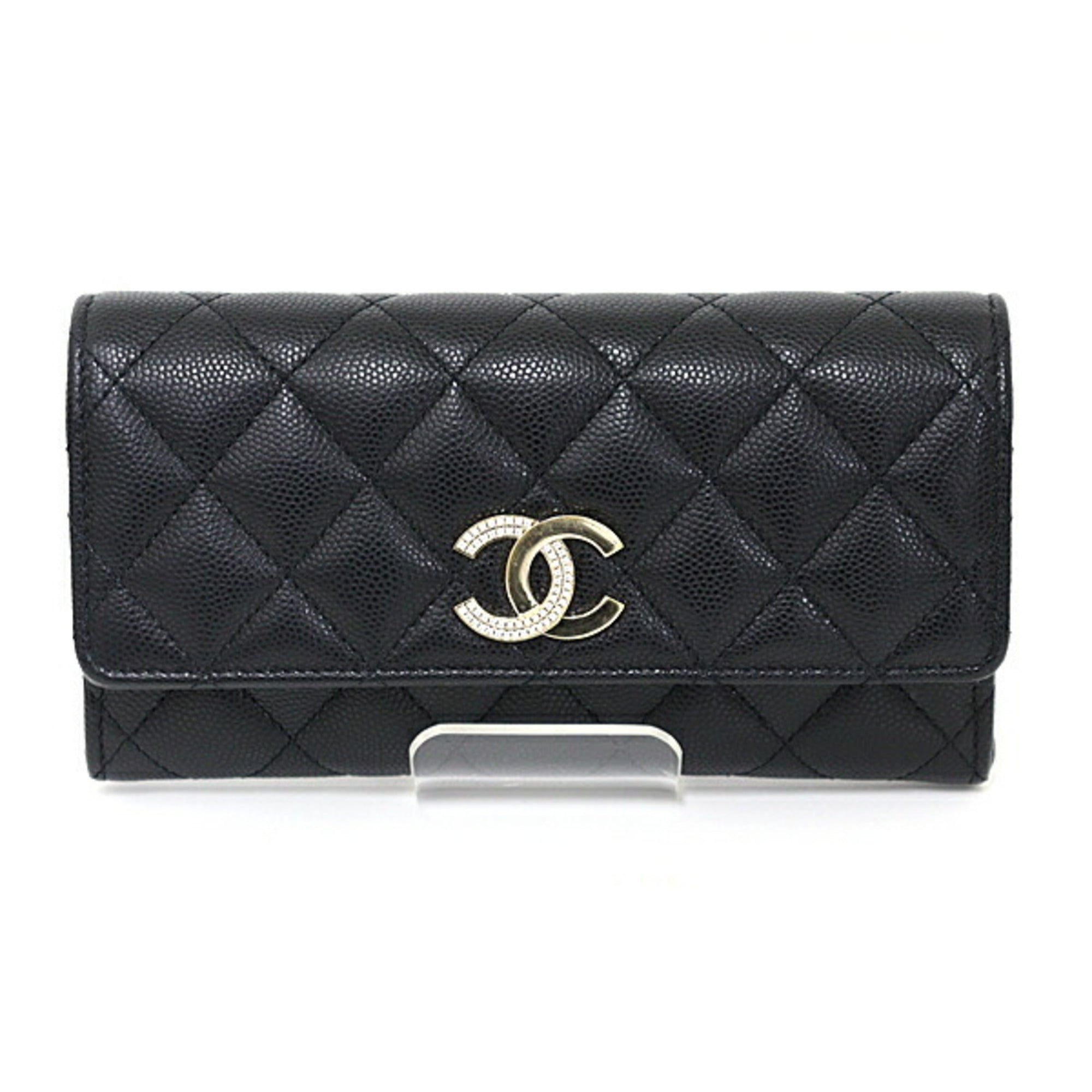 Chanel Black Grained Calfskin Wallet (Bi-Fold) (Pre-Owned)