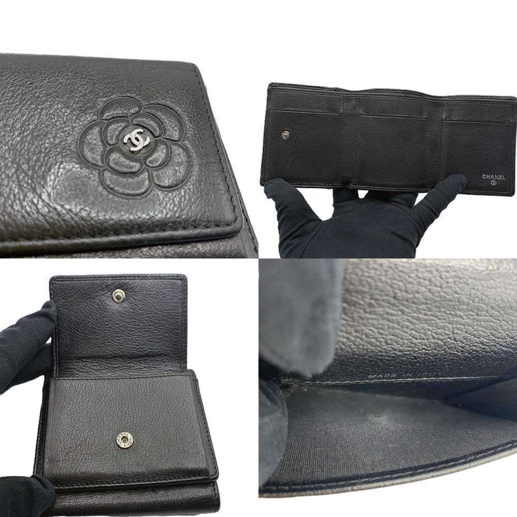 Chanel Black Leather Wallet (Tri-Fold) (Pre-Owned)